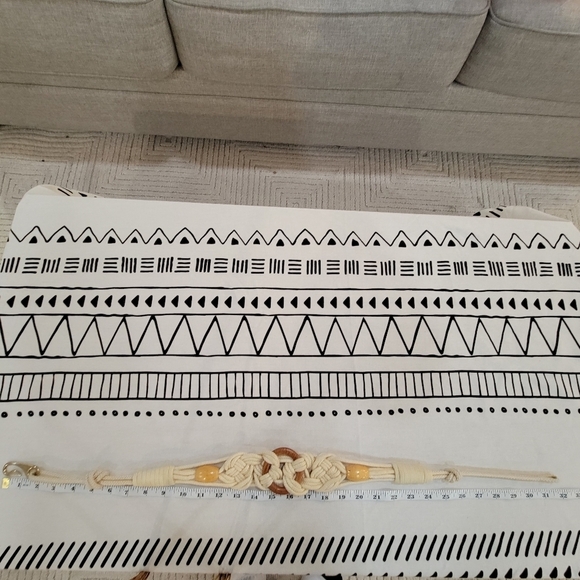 VINTAGE 80s Cream Braided Rope Belt with gold and wooden beades and circle - Picture 5 of 8